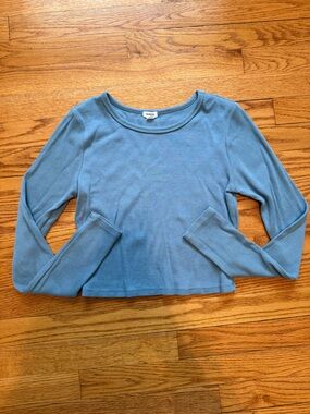 Garage Light Blue Ribbed Long Sleeve Top